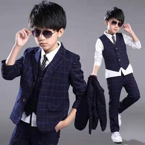 Broek vintage slanke fit boys plaid pakken voor bruiloften kinderen blazers jassen broekvest 3 stcs kind blazer pak kinderfeestje slijtage voor jongens