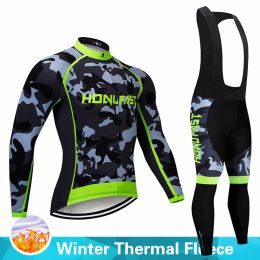 Broek warm 2023 winter camouflage team fietsen kleding thermische fleece man's jersey pak outdoor rij fiets mtb kleding slabib broek set