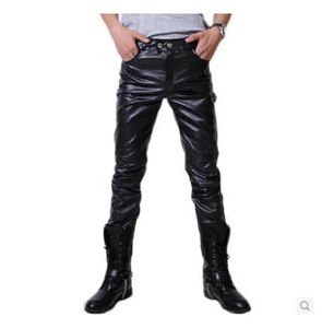 Pantalon en gros 2015 Hip Hop Mens Pantalon en cuir noir Faux Pu en cuir PU Matériau Couleur noire Pantalon skinny en cuir faux en cuir