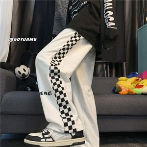 Pantalons Pantalons larges hommes femmes printemps automne tendance coréenne allmatch pantalon unisexe Hong Kong style beau damier plaid bas