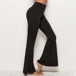Broek vrouwen mode broek solid elasticity leggings bell-bodems hoge getailleerde lading pantalon femme 211115
