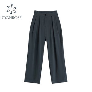 Broek Vrouwen Koreaanse losse vrijetijdsbesteding wijd been vrouwelijke hoge taille eenvoudige volledig match trendy herfst casual stijl dagelijkse broek 210515