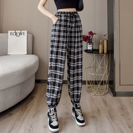 Broek vrouwen nieuwe groep voeten mode losse zwarte plaid zomer Harajuku studenten streetwear lange broek