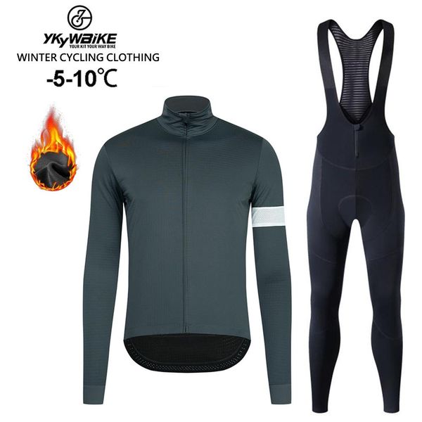 Ykywbike Conjuntos de Ropa de Ciclismo de Invierno Conjunto de Jersey de Bicicleta con Cortavientos Resistente a la Intemperie Abrigo térmico de Lana Trajes de Bicicleta para Hombres