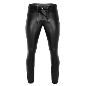 Pantalon YOOJIA hommes simili cuir taille haute pantalon serré extensible pleine longueur Legging pantalon avec pochette à fermeture éclair justaucorps pantalons décontractés