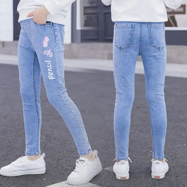 Pantalones jeans jeans jeans con princesa de mariposa jeans flacos niños leggins jeans de mariposa para niñas pantalones de mezclilla 414 años