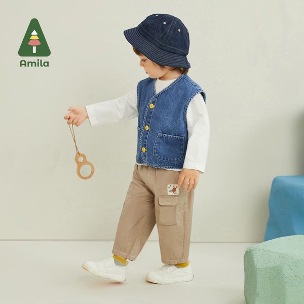 Amila – jupe-pantalon en Denim pour bébé fille, gilet en jean doux, haut imprimé pour fille et garçon, vêtements pour enfants, nouvelle collection automne 2022