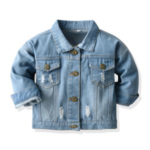 Broekrok Top en Top Herfst Winter Kinderen Casual Denim Jassen Jongens Gescheurde Gaten Jas Kinderen Jeans Kleding Denim Bovenkleding Kostuum