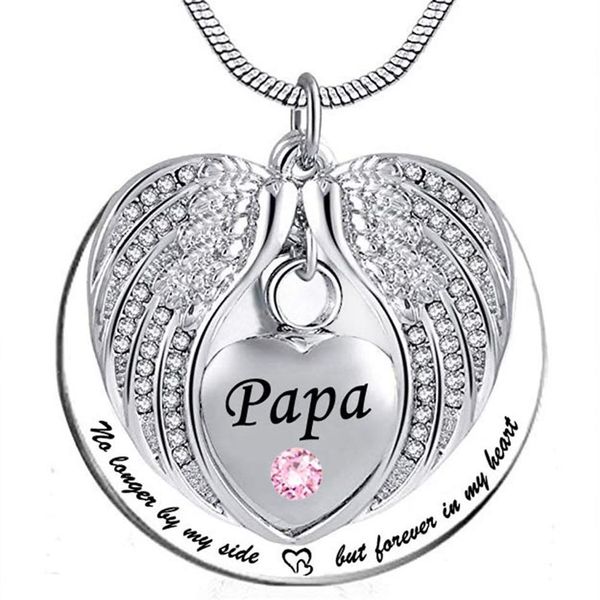 Collier d'urne en forme d'aile d'ange Papa pour cendres, cœur, crémation, souvenir, pendentif, bijoux avec kit de remplissage et cadeau 262o