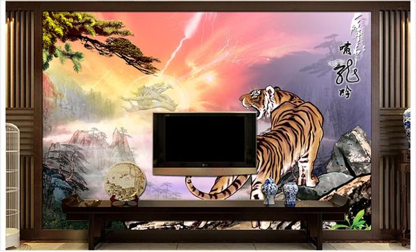 Papel de parede 3D Personnalisé Photo Papier Peint Papier Peint Accroupi Tigre Caché Dragon Mural Mur Carrelage TV Carrelage Fond mur salon fond d'écran