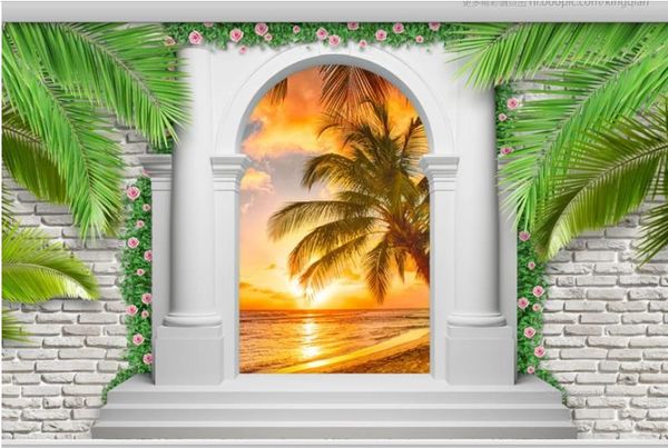 Papel de paréde Papier peint personnalisé murals Sunrise Beach mural mural 3D Fond d'écran pour murs TV Wallpaper photo