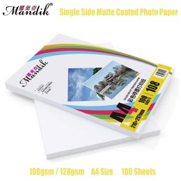 Papier 100 feuilles 108g 128g A3 A4 Papier photo en revêtement en revêtement mate simple pour imprimantes à jet d'encre couleur