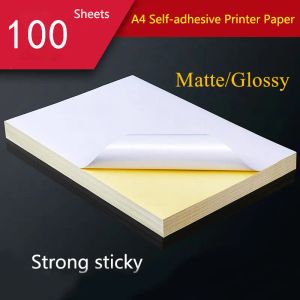 Papier 100 feuilles A4 White auto-adhésif autocollant étiquette laser Imprimante à jet d'encre copie de papier artisanat Étiquette autocollante mate