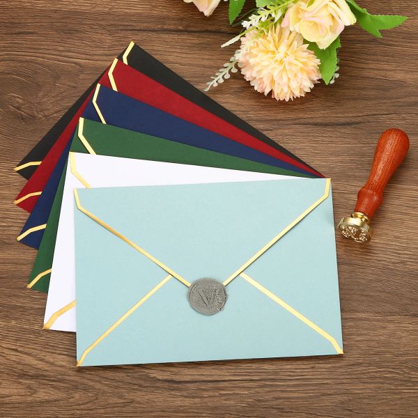 Papier 100pcs A7 enveloppes occidentales 5 x 7 enveloppes de cartes V Enveloppes à lambeau avec bordure d'or pour les cartes-cadeaux de mariage Invitations Graduation