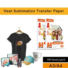 Papier 100 vellen / pak A3 A4 100 Inkjetprinten Sublimatie Thermisch transferfotopapier T-shirt Bakbekerpapier Warmteoverdrachtpapier