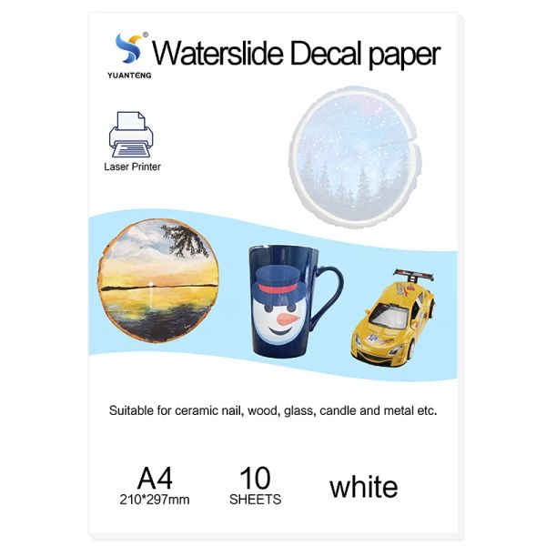 Papier (10pcs / sac) Papier de décalage à glissière au laser Pas besoin de vernis de transfert d'eau du papier blanc couleur A4 Taille (8,3 * 11,7 pouces)