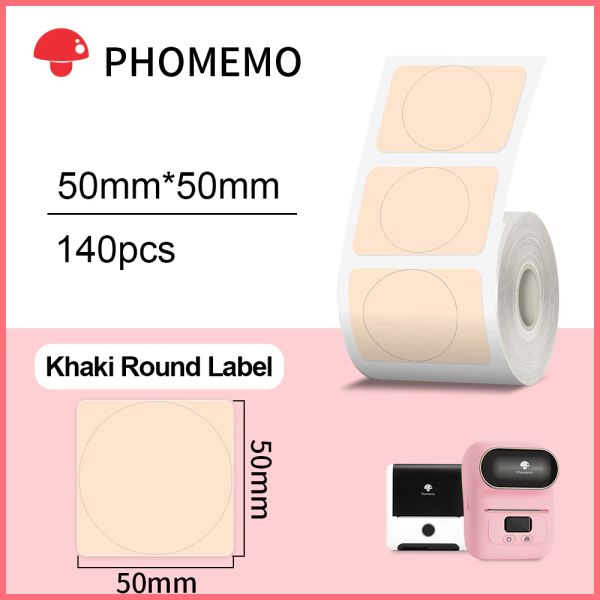 Papier 140pcs Autocollant rond 50x50 mm Phomemo Pure Color Series Thermal Label Sticker Paper School Stationery pour M110 M220 M200
