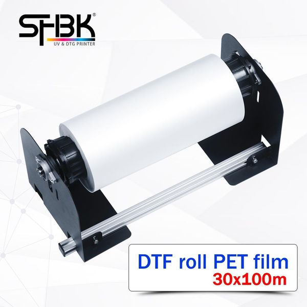Papel 30 cm*100m A3 DTF PET Roll Película Matte Printing Film de transferencia de prenda para Epson L1800 1390 Dispositivo de soporte giratorio de impresora
