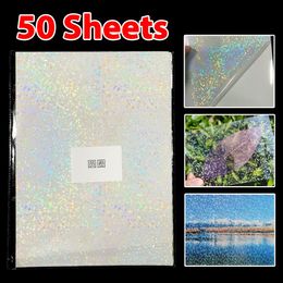 Papier 50 vellen A4 Koud lamineren Film Holografische zandfolie Lijm Tape Back Stars Hot Stamping op papier Diy Pakket Kleurkaart