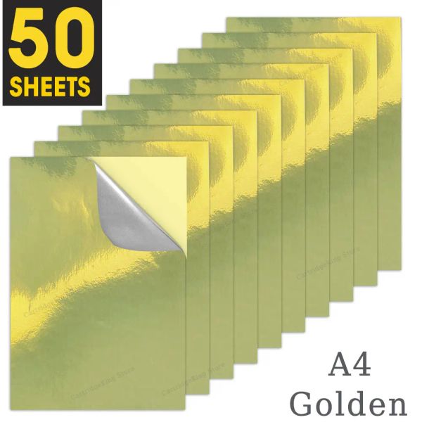 Paper 50 Hojas A4 Golden Auto Adhesivo Pegatina de vinilo imprimible Papel para la impresora de inyección de tinta 210 mm x 297 mm Impresión de diy Etiqueta de bricolaje