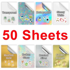 Papier 50 vellen a4 transparant afdrukbaar vinylsticker papier glanzende witte self -selfdeisve kopie papier voor inkjet printer diy ambachten tapes