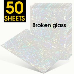 Papier 50 feuilles en verre brisé hologramme Film de stratification froide autocollant a4 feuilles étoiles de package de bricolage