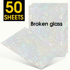 Papier 50 feuilles en verre brisé hologramme Film de stratification froide autocollant a4 feuilles étoiles de package de bricolage