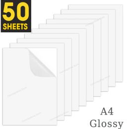 Papier 50 feuilles autocollants en vinyle imprimables brillants A4 autocollant d'impression auto-adadhésive 210 mm x 297 mm Travail pour imprimante à jet