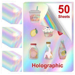 Papier 50 feuilles Holographic Imprimable Vinyl Sticker Paper A4 Glossy White Selfadhesive Copy Paper Artisan