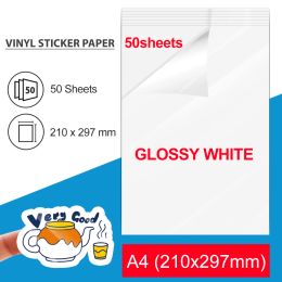 Papier 50Sheets Transparent papier autocollant en vinyle imprimable Transparent Paper de copie auto-adadhésive pour toutes les imprimantes à jet d'encre à bricolage