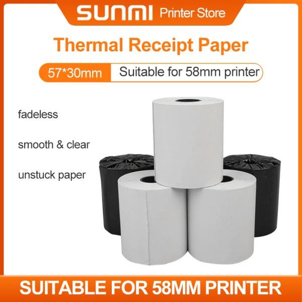 Papier 57 * Papier de caisse thermique de 30 mm Papier de réception du registre adapté à Sunmi V2 / V2S / V2PRO Mobile Smart 58mm Printer Pos PDA Ticket Paper