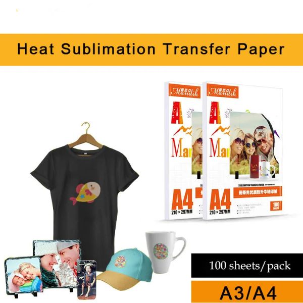 Papier A3 A4 100Sheet / Set Ink Jet Impression Sublimation Transfert de chaleur Papier Papier Thermal Transfert Papier Papier Tshirt Papier Paper