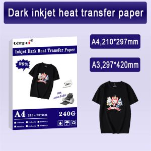 Papier A3 A4 Iron sur T-shirt Papier de transfert de chaleur pour couleur foncée 100% coton tissus Impression à jet d'encre pour cadeaux de bricolage