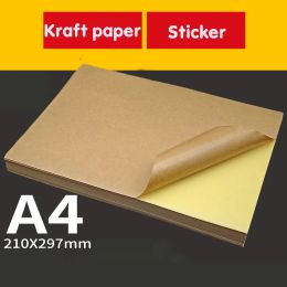 Papier A4 Kraft Sticker Writing Carton Couleur à jet Encre Impression laser Adhésive Étiquette en cuir adhésif Sticker Papier jaune 100 pièces