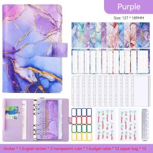 Paper A6 Binder Hand Ledger Marble Pu Leather Cash Budget Binder boek Envelope Bank Card Money Saving 6hole Financial Binder Notebook