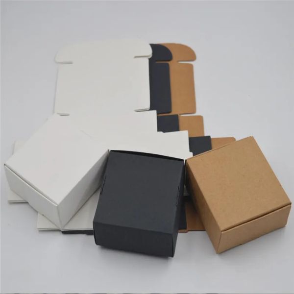 Boîte en papier carton marron savon fait à la main blanc artisanat cadeau noir emballage bijoux mini boîtes d'artisanat paquet d'emballage carte de visite étui de fête LL