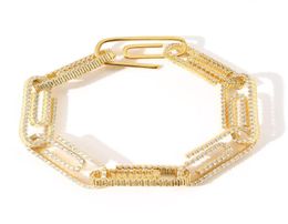 Bijoux de chaîne de paperons personnalisé 14k Real Gold Full Zircon Paperclip Rectangle Link Bracelet 10 mm Mens Iced Out CZ STANDS PERGE8335428