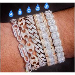 Paperclip Koffieboon Lock Sluiting Link 7-8 Inch Armband Iced Out Zirkoon Bling Hip Hop Mannen Sieraden Gift Beaded Charms Armbanden P0227W