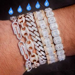 paperclip koffieboon Lock Sluiting Link 7-8 Inch Armband Iced Out Zirkoon Bling Hiphop Mannen Sieraden Gift beaded charms bracelets248n