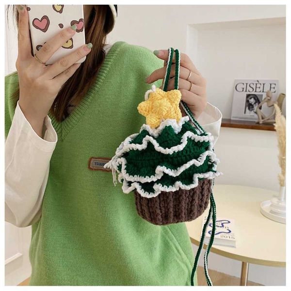 Tasse en papier sac à gâteau aux fraises nouvelle mode Crochet tricoté laine faisant mignon laine Crochet petit sac seau 221102