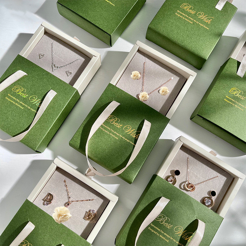 Bo￮te de bijoux de tiroir en papier Bo￮ne ￠ anneau Boucles d'oreilles Bracelet Bracelet Bijoux Affichage Affichage des cadeaux Organisateur d'emballage avec poign￩e
