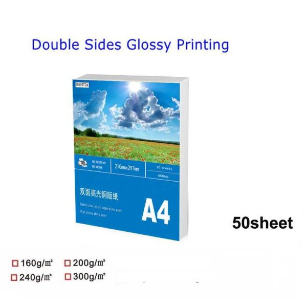 Paper alta calidad Hojas de 50 A4 a doble lado de doble cara brillante brillo para la foto para la impresora de tinta foto blanca papel de papel recubierto