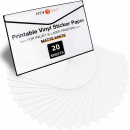 Papier htvront 20 feuilles de papier d'autocollant en vinyle imprimable de 8,5x11inch