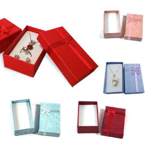 Papier sieraden verpakking geschenkdozen voor hanger ketting oorbellen ring box rechthoek verpakking organizer opslag container 6 kleuren 5 * 8 * 2,8 cm