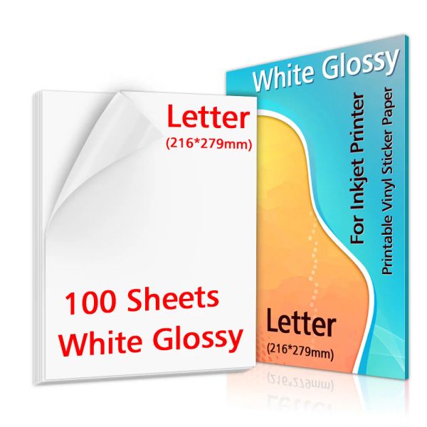 Paper Labelwell 100 feuilles de papier d'autocollant en vinyle imprimable blanc 216 mm * 279 mm étanche papier brillant papier étiquettes de bricolage pour imprimante à jet d'encre