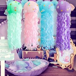 Paper Lantaarns Kit, Groen Roze Paars Blauw Schattig Opknoping Mermaid Wensen Lantaarn Baby Shower Kind Verjaardag Party Decoratie Lampen Set, Undersea Event Feestartikelen