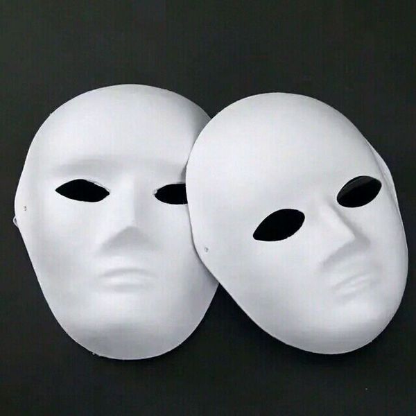 Masques complets blancs en pâte à papier pour hommes et femmes, non peints, vierges, bricolage, peinture d'art, masques de mascarade, poids net 40g, 50 pièces/lot