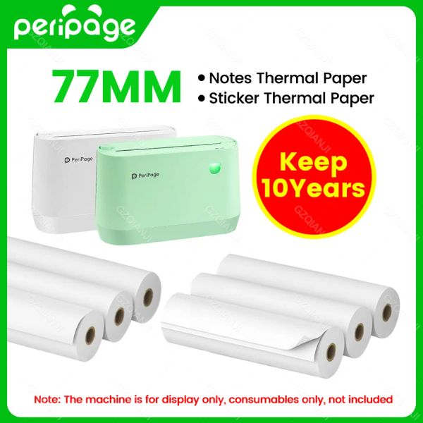 Papel Peripage 77 mm Oficial de papel blanco Termal Pegatina de color en blanco Notas Rollos de papel para la impresora A9 A9 A9Max BPA Free