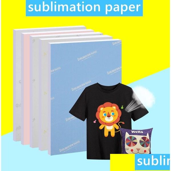 Produits en papier Papier de sublimation au format A4 en gros 100 feuilles de transfert de chaleur pour toute imprimante à jet d'encre correspondant à la livraison par goutte d'encre Offic Dhgii