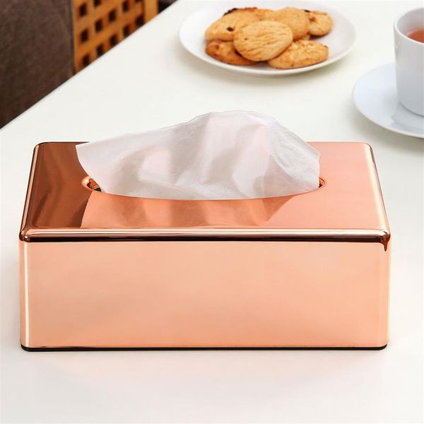 Estante de papel elegante Royal Rose Gold Car Home caja de pañuelos en forma de rectángulo contenedor toalla servilleta soporte para pañuelos Y200328251R